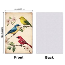GLOBLELAND Birds Tin Sign Cherry Blossom Flowers Metal Tin Sign Leaves Branch Metal Vintage Sign 12×8inch Funny Wall Decor Tin Signs for Home Farm Bar Coffee Shop Club Decoration