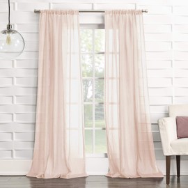 No. 918 Tayla Crushed Texture Semi-Sheer Rod Pocket Curtain Panel, 50" x 84", Blush Pink