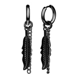 Yumilok Hoop Earrings Stainless Steel Men's Feather Earrings Women's Chain Drop Dangle Earrings Ear Cartilage Huggie Folding Hoop Earrings, Stainless Steel