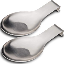 VanlonPro Stainless Steel Spoon Rest, Spatula Ladle Holder, Stainless Steel Utensil Spoon Rest Holder, Brushed Finish, Dishwasher Safe 9.8 x 3.7 Inch (Silver 2PCS)