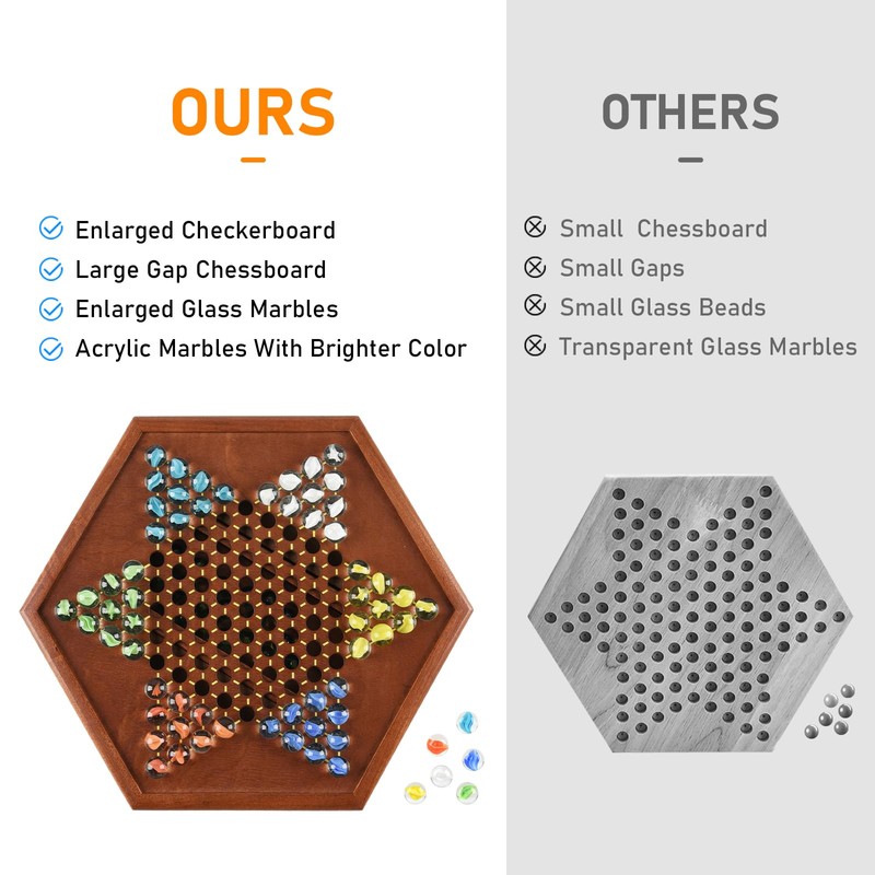 12.7 Inches Wooden Chinese Checkers Set with Storage Drawer -60