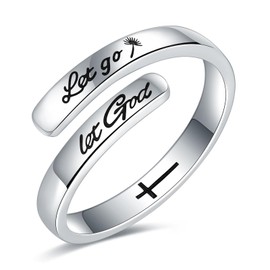 MDJY Let Go Let God Rings 925 Sterling Silver Adjustable Hope Rings Inspirational Jewelry Gifts For Women, Sterling Silver, No Gemstone