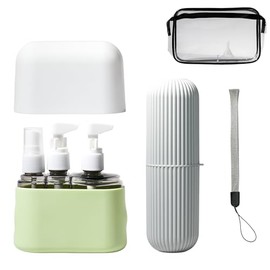 MYMODAGLAM Refillable 6-in1 Travel Bottle Set – TSA Approved, Leakproof Toiletry Kit (Green)