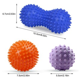 Massage Ball Set of 3, 7.5cm Spiky Massage Ball 5cm Hard Massage Balls 15cm Peanut Foot Massager Ball for Myofascial Release and Trigger Point Deep Tissue Massage