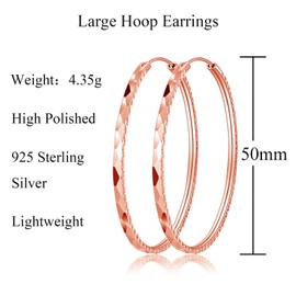 Deyanse Large Silver Hoop Earrings for Women, Folding Hoop Earrings, 925 Silver, Large, Hypoallergenic Polished Hoop Earrings, 40/50/60 mm Diameter, Round Circle Endless Earrings, Thin Large Hoop