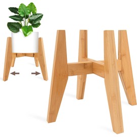 LEIMO KPARTS Adjustable Bamboo Plant Stand (8-12 inches), Mid Century Modern Indoor Plant Holder