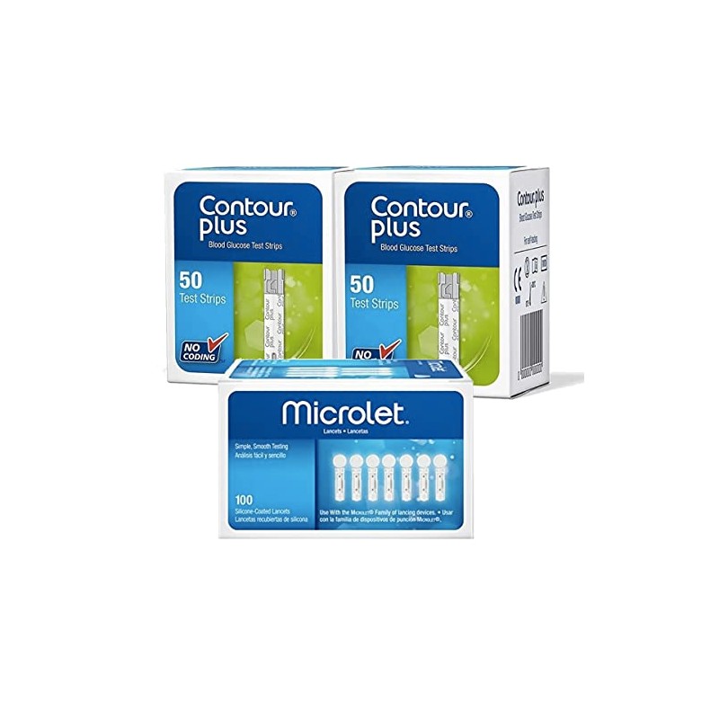 Contour Plus paquete de 100 tiras y 100 lancetas