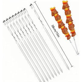 YIAGUN Skewers 12PCS Stainless Steel BBQ Grilling Skewers 38cm Reusable Skewers Dishwasher Safe Grill Tools for Outdoor Barbecues, Family Gatherings (12PCS)
