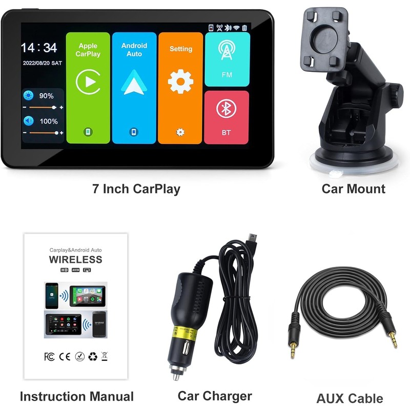 7" HD Apple CarPlay & Android Auto Screen for Car