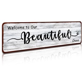 SOYAVE Funny Welcome Signs, Welcome to Our Beautiful Chaos Wall Art, Welcome Home Sign, Rustic Farmhouse Living Room Entryway Wall Decor Artwork, 4x16 Inch