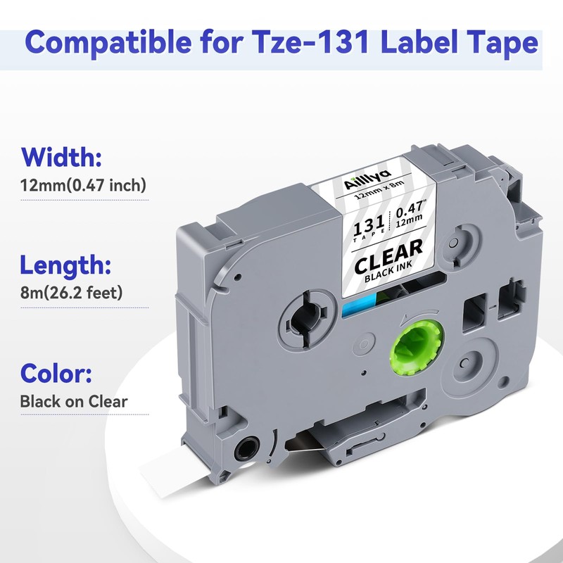 Aililiya TZe-131 12mm 0.47 Laminated Clear Label Tape TZe TZ