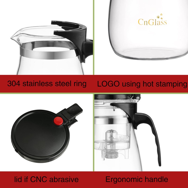 CNGLASS Glass Teapot with Removable Infuser,30.5oz Clear Tea Kettle with