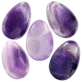Nupuyai Pack of 5 Amethyst Worry Stones for Reiki Meditation, Natural Gemstones, Lucky Charm, Oval Shape, Healing Stone for Healing