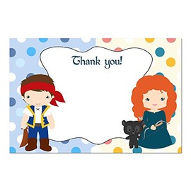 30 Blank Thank You Cards Pirate Princess Kids Girl Boy Birthday Party + 30 White Envelopes