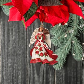 Enesco Jim Shore Heartwood Creek Angel Holding Cardinals Hanging Ornament, 4.5 Inch, Multicolor