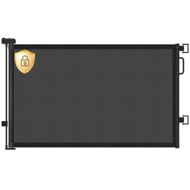 Cideny Retractable Baby Gate for Stairs, 55" Wide Mesh Dog Gate Indoor, 34'' Tall Child Gate for Doorways, Hallways, Deck, Indoor Outdoor Pet Baby Safety Essentials for Home, Black