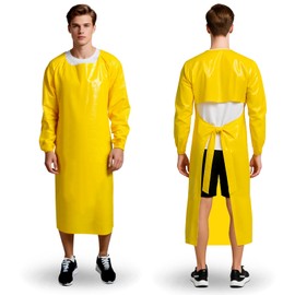 ELEBOX Waterproof Apron Smock with Long Sleeves, Safety lab Aprons Work Uniform, Chemical Resistance Anti-Tear Apron for Dishwashing, Butchering & Dog Grooming, 2XL