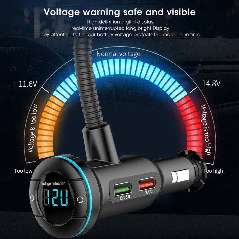 BT14 Bluetooth 5.0 FM Transmitter QC3.0 USB Charger OneKey Handsfree