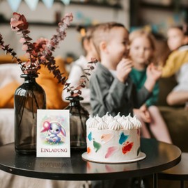 Traumfeld 10 x Invitation Cards for Girls - Cute Bunny - Set of 10 Cards + 10 Envelopes - Perfect for Birthday, Party & Children's Party