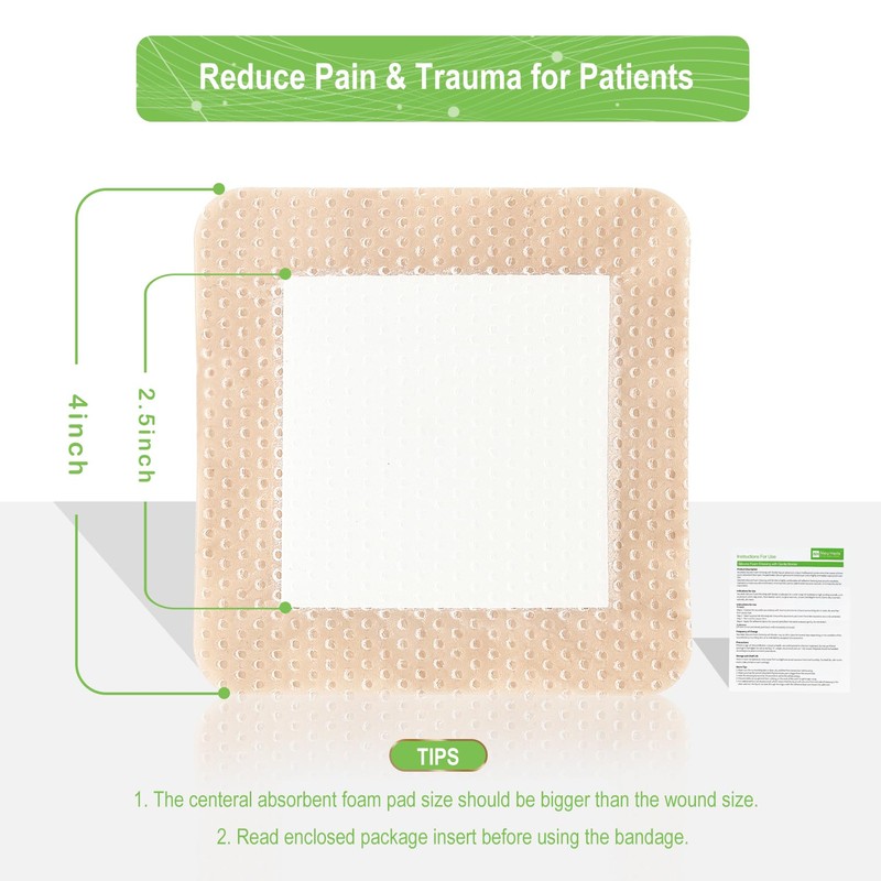 NeuHeils Silicone Adhesive Foam Dressing with Gentle Border 4''x4'' for