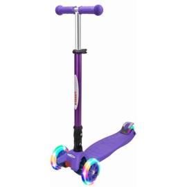 ChromeWheels Scooters for Kids, Deluxe Kick Scooter Foldable 4 Adjustable Height 132lbs Weight Limit 3 Wheel, Lean to Steer LED Light Up Wheels, Best Gifts for Girls Boys Age 3-12 Year Old, Purple