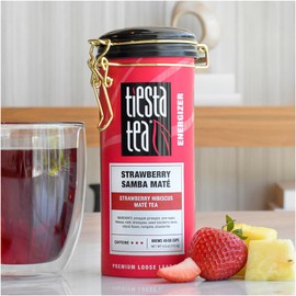 Tiesta Tea - Strawberry Samba Mate - Strawberry Hibiscus Mate Tea - Loose Leaf Tea Blend - High Caffeinated Fruit Tea - Make Hot or Iced Tea Up to 50 Cups - 4 oz Refillable Tin