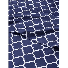 4 Piece Blue Sheets King Set – Luxury Geometric Flat Sheet 105 x 102, Fitted Sheet 78 x 80 and 2 Pillowcases 20 x 40 – Deep Pocket, Ultra-Soft, Trellis Bed Sheets – Oeko-TEX Moroccan Decor Sheet Set