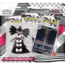 Pokémon: collezione con adesivi (Gothitelle) dell’espansione Scarlatto e Violetto - Fuoco Bianco del GCC (carta promozionale olografica e tre buste di espansione)