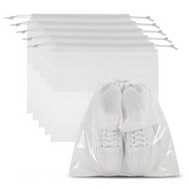 PATIKIL Shoe Bags for Travel 12", 6 Pcs Dustproof Drawstring Bags Dust Cover Non-Woven Travel Shoe Storage Bag for Packing with Clear Window for Women Men Handbag Purse, White