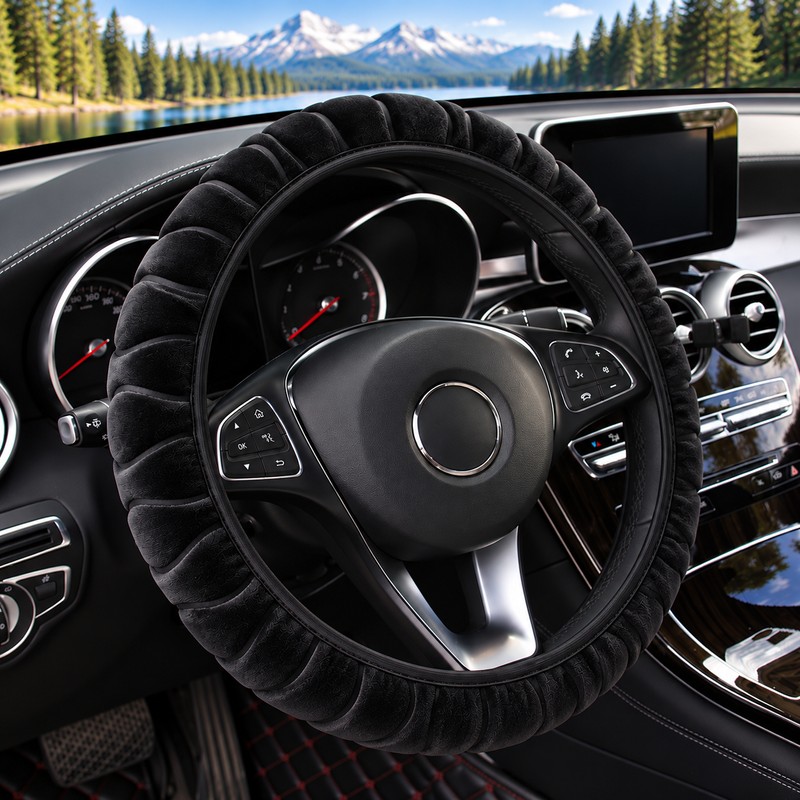 Luxury Plush Steering Wheel Cover, Soft Short-Fur Winter Car Steering