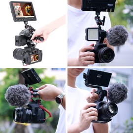 HAFOKO Camera Top Handle Camera Top Cheese Handle Universal Video Stabilizing Rig W 3 Cold Shoe Adapter for Attaching Microphone LED Light Monitor Easy Low Angle Shoots Metal