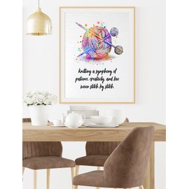 Dignovel Studios 8X10 Unframed Knitting Art Watercolor Print Wall Art Knitted Woman Sewing Room Wall Hanging Decor DN901