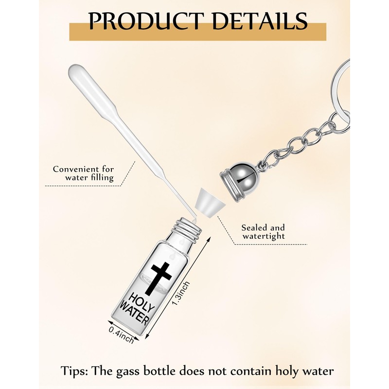 Blushtier Holy Water Bottle Keychain with Rosary Beads Crucifix, Catholic