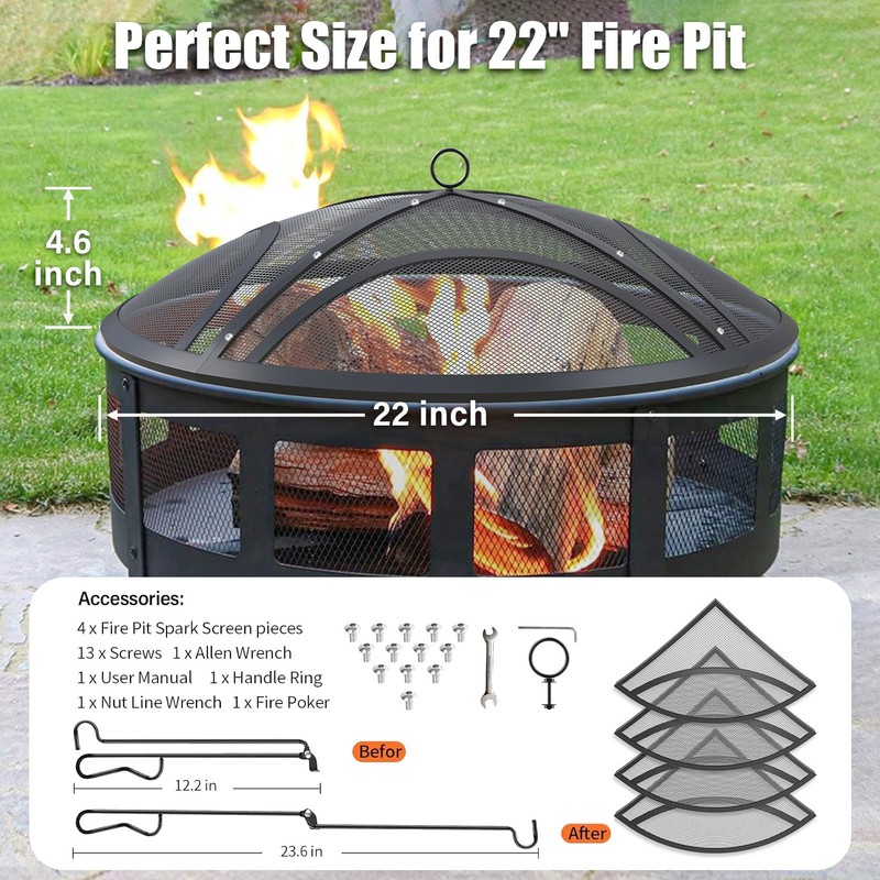 Fire Pit Spark Screen, 22 Inch Outdoor Fire Pit Screen