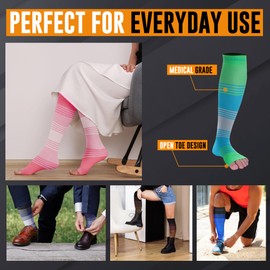 Doc Miller - Calcetines de compresión de punta abierta de alta calidad, 1 par de 20-30 mmHg, calcetines de compresión sin dedos para mujer, Punta abierta Greenbluegray, XX-Large