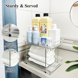 incostar 2 Tier Under Sink Organizer for Bathroom and Kitchen, Pull-Out Storage Organizer with Dividers, Ideal for Organizing Cupboard,Bathroom Vanities,Cabinet, Slide-Out Clear Storage, 1 Pack