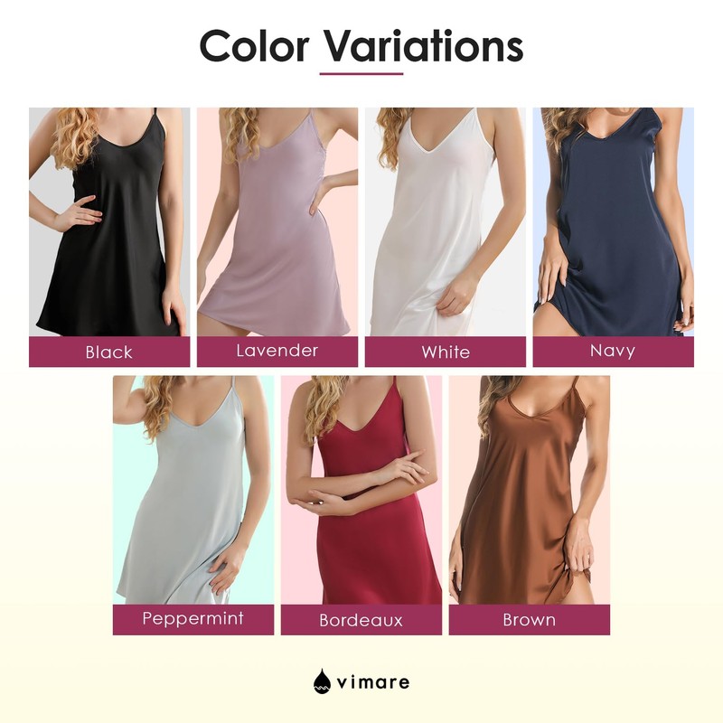 Vimare Women's Satin Half Slip Beautiful Silhouette Inner Cami Dress,