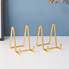 Soporte de soporte para placas de caballete – Soporte de placa de metal de 4.5 pulgadas para exhibición – Soporte de fotos de mesa – Caballetes de hierro dorado para mostrar imágenes | Marcos de fotos | Libro | Platos decorativos | Paquete de 4 placas