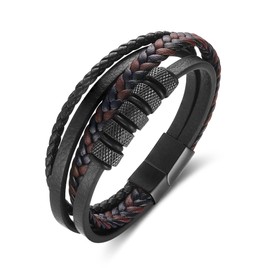 Gkmamrg Christmas Gifts for Men Bracelet Men's Gift for Men – Learner Bracelet Leather Men's Bracelet Black Bangle – Braided Genuine Leather Wide Wrap Bracelet with Magnetic Clasp, Leather