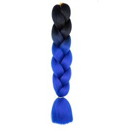 Braiding Hair Ombre Black to Royalblue Braid Hair Extensions Hot Water Setting High Temperature Synthetic Fiber 24 Inches(B21-1Pack)