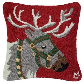 Chandler 4 Corners Artist-Designed Reindeer Hand-Hooked Wool Decorative Throw Pillow (18 in x 18 in) Christmas Pillow for Couches & Beds - Easy Care & Low Maintenance - Winter & Holiday Home Décor