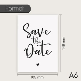 younikat 15 Postcards Save the Date I DIN A6 I Heart I Set Wedding Invitation Cards I Black White Elegant Calendar I dv1281