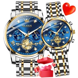 OLEVS Couple Watch His and Her Watch Set Mens Womens Matching Watch Diamond Romantic Valentine’s Day Chronograph Watch