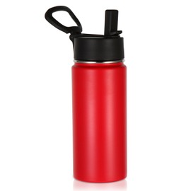 Volhoply Kids Insulated Water Bottle with Straw,16oz Stainless Steel Cold Water Bottles for School,BPA-Free Metal Wide Mouth Cups with Handle Lid,Reusable Double Wall Vacuum Sport Thermos(Red,1)