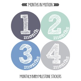 Months in Motion Monthly Label for Boy - Milestone Sticker - 12 Month Baby Month Infant First Year - Belly Stickers
