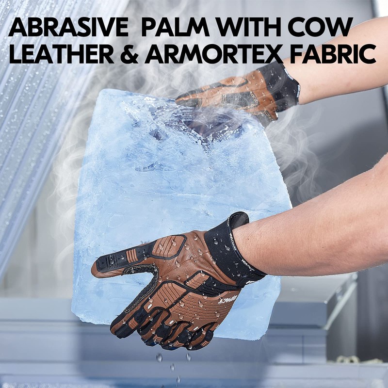 Vgo 1Pair Safety Leather Work Gloves,Mechanics Gloves,Impact Gloves,Anti-Vibration Gloves,Rigger Gloves,Heavy