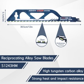Stone Reciprocating Saw Blade, Reciprocating Saw Blade for Aerated Concrete, Brick, Concrete, Cement Panels, Concrete, Saw Blade Length 305 mm, Reciprocating Saw Blade Brick for Most Common