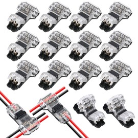 Flintronic Pack of 12 T Connectors, Low Voltage T Tap Cable Connectors, 2 Pin 3 Way Cable Connector, Waterproof and Dustproof, for Branching in Wires, Connection Cable Required, 18-22 AWG