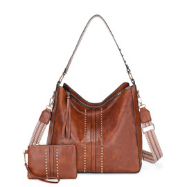 BAIGIO Handbag Women's Large PU Leather Shoulder Bag Women's Hobo Bag Set with Purse Shoulder Bag Women's Large with Removable Shoulder Strap 2 Pieces (Brown), brown