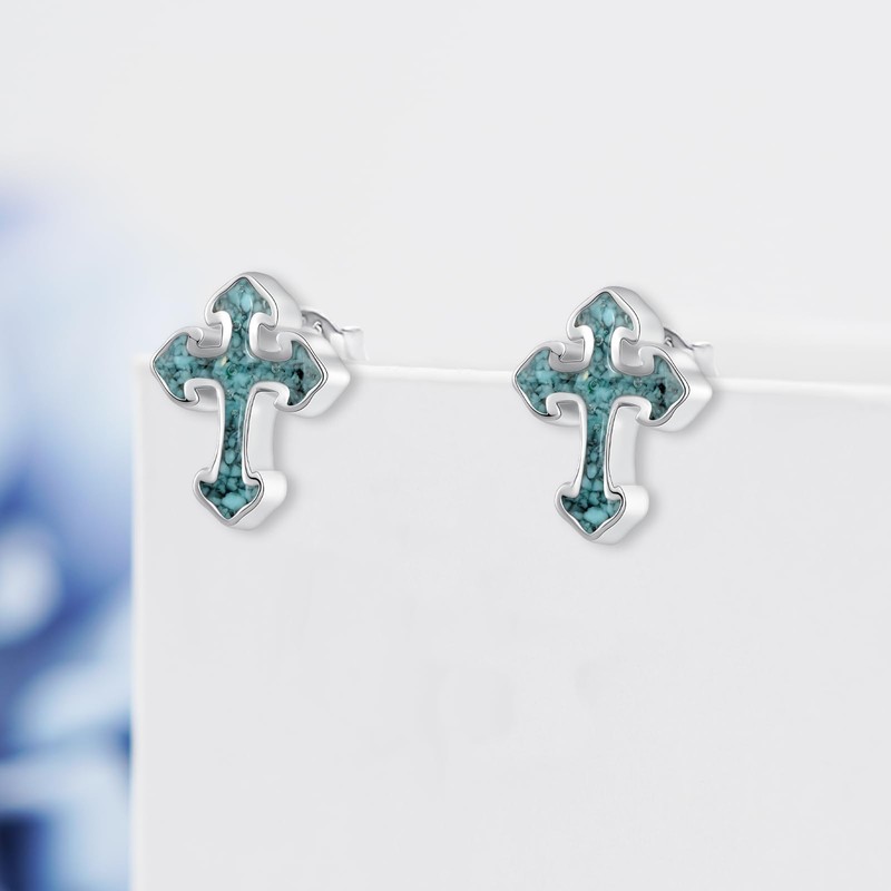Cross Earrings 925 Sterling Silver Turquoise Cross Stud Earrings Christian